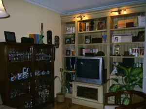 Salón amueblado con muebles de madera